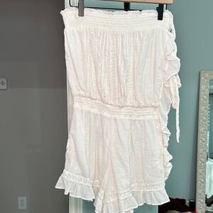 Free People Cream Smocked Ruffle Top